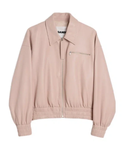 Jil Sander Nappa Leather Blouson Collared Long Sleeves In Blue