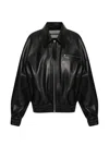 Jil Sander Leather Bomber Jacket Collared Pockets Elasticated Hem In Black