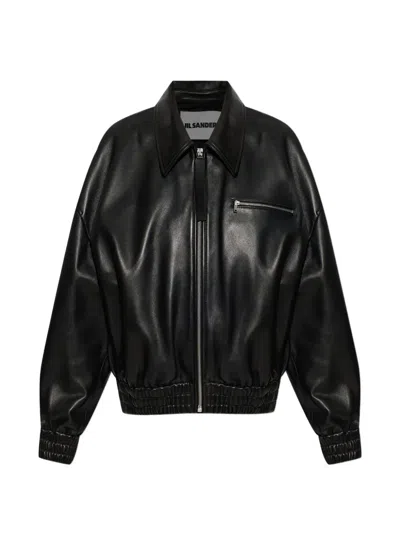 JIL SANDER ZIP-UP LEATHER BOMBER JACKET