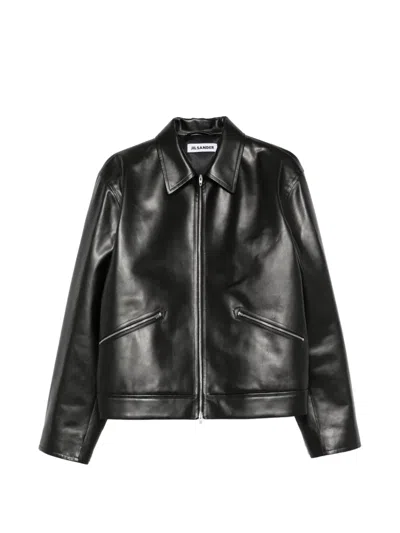 Jil Sander Zip-up Leather Jacket In Black