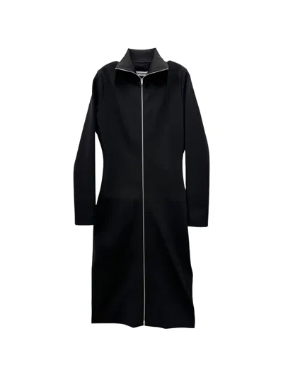 Jil Sander Zip-up Long-sleeved Midi Dress In Black