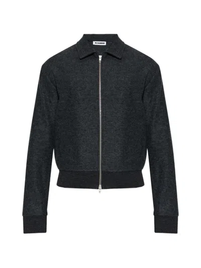 Jil Sander Zip-up Ribbed-trim Bomber Jacket In Gray