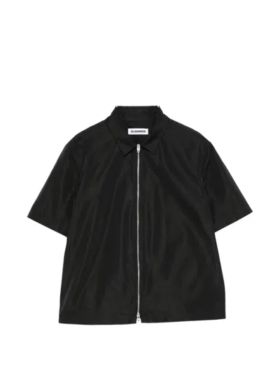 Jil Sander Zip-up Short-sleeve Shirt In Black