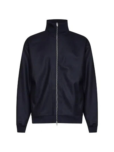 Jil Sander Midnight Blue Melton Wool Zip-up Jacket In Black
