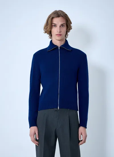 Jil Sander Zip-up Wool Knit Cardigan In Blue