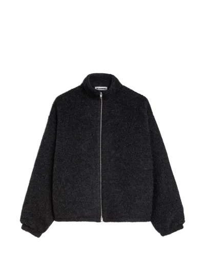 Jil Sander High Collar Crewneck Jacket Nylon Silk In Black