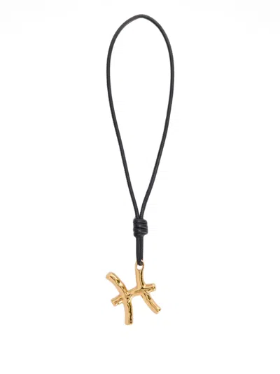 Jil Sander Zodiac Charm Leather Necklace In Black
