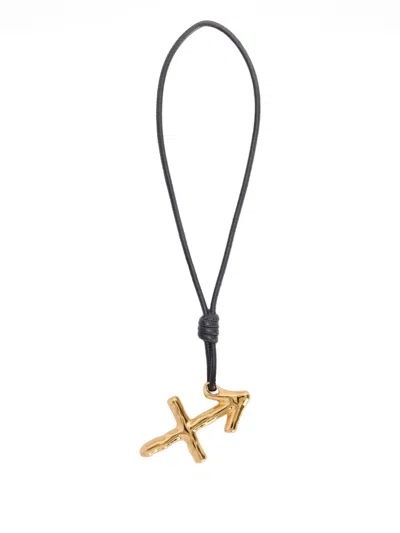 Jil Sander Zodiac Charm Leather Necklace In Black