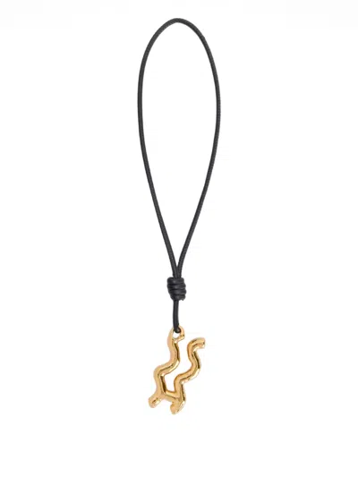 Jil Sander Zodiac Charm Leather Necklace In Black