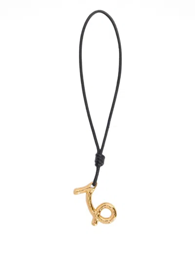 Jil Sander Zodiac Charm Leather Necklace In Black