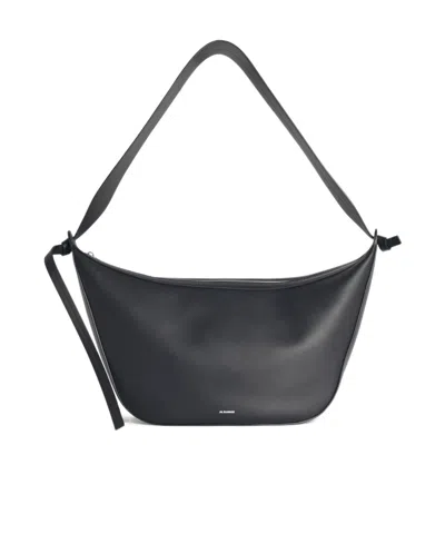 Jil Sander Smooth Finish Leather Shoulder Bag Design In Black