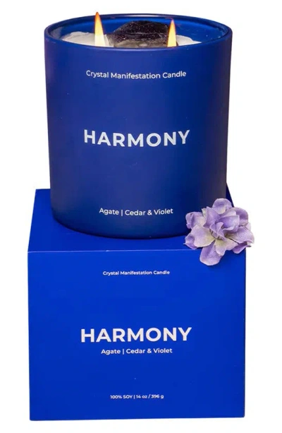 Jill & Ally Harmony Agate Crystal Intention Candle In Blue