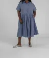 Jill Mcgowan Kyle Big Pleated Shirt Dress In Blue Stripe In Blue
