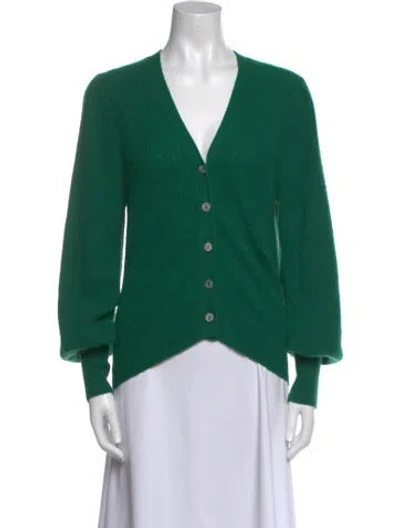 Pre-owned Jill Roberts Cashmere V-neck Sweater In Green
