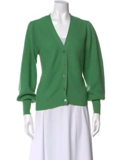 Pre-owned Jill Roberts Cashmere V-neck Sweater In Green