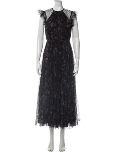 Pre-owned Jill Stuart Floral Print Long Dress In Black