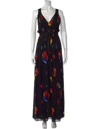 Pre-owned Jill Stuart Floral Print Long Dress In Black