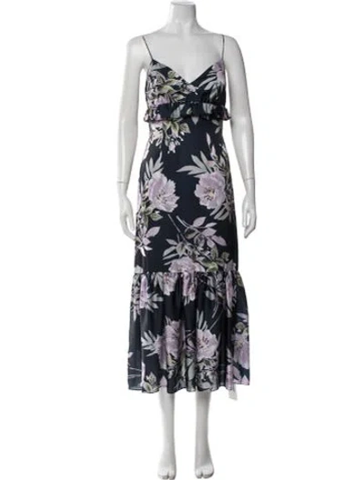 Pre-owned Jill Stuart Floral Print Long Dress In Blue