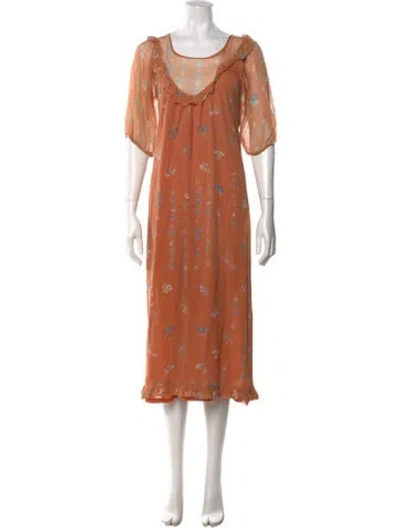 Pre-owned Jill Stuart Floral Print Midi Length Dress In Orange