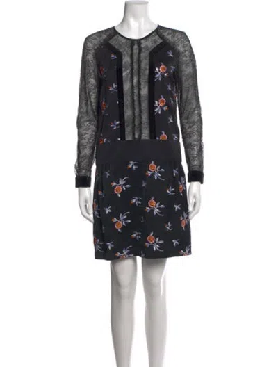 Pre-owned Jill Stuart Floral Print Mini Dress In Black