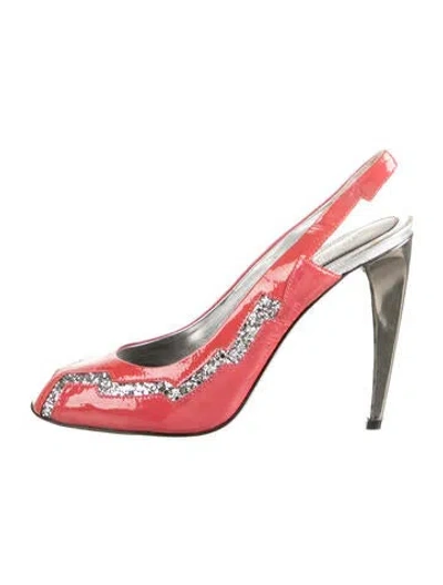 Pre-owned Jill Stuart Leather Printed Slingback Pumps In Red