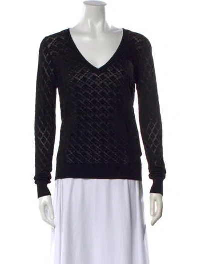 Pre-owned Jill Stuart Patterned V-neck Sweater In Black