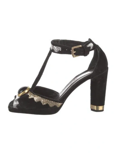 Pre-owned Jill Stuart Velvet T-strap Sandals In Black