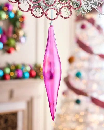 Jim Marvin Fuchsia Elliptical Bottle Glass Christmas Ornament, 12" In Pink