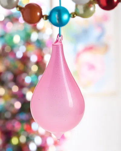 Jim Marvin Glittery Rose Teardrop Christmas Ornament