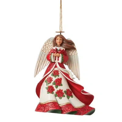 Jim Shore Angels  Heartwood Creek Angel Holding Cardinals Hanging Ornament 4.5 Inch In White;green;red