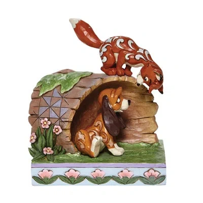 Jim Shore Disney Traditions By  The Fox And The Hound On A Log Figurine 5.75 Inch In Brown;white;red