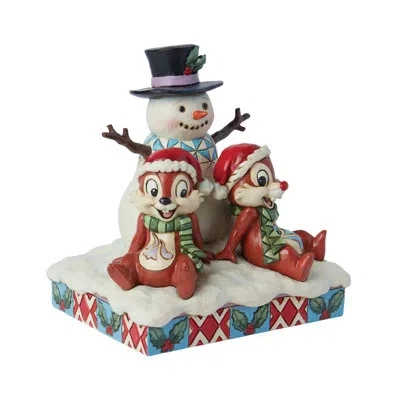 Jim Shore Disney Traditions Chip And Dale With Snowman Figurine 5.31in In Multi