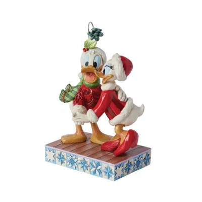 Jim Shore Disney Traditions Donald And Daisy Mistletoe Figurine 6.13in In Blue;brown;white;green;red