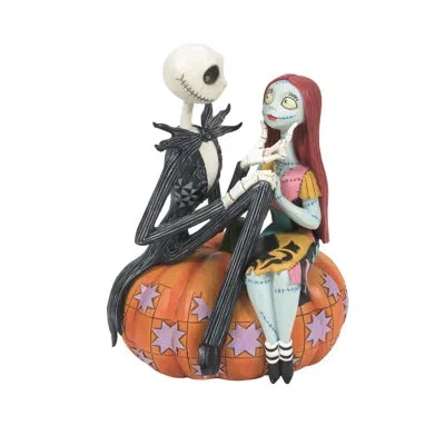Jim Shore Disney Traditions Jack & Sally On Pumpkin Figurine 6.375in In Orange;purple;blue;black