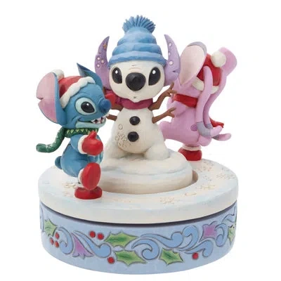 Jim Shore Disney Traditions  Stitch & Angel Building A Snowman Christmas Figurine 6in H In Pink;blue;white