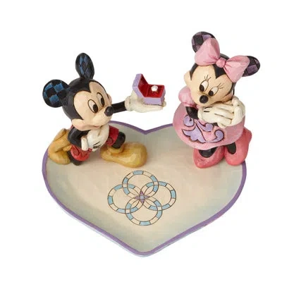 Jim Shore Disney Traditions Mickey& Minnie Proposal Ring Dish 5in H In Black;white;pink;multi