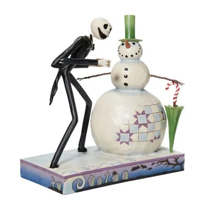 Jim Shore Disney Traditions Nightmare Before Christmas Jack With Snowman Christmas Figurine 6.5in H In Black;white;green