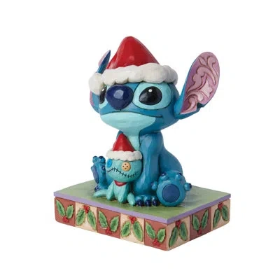 Jim Shore Disney Traditions Santa Stitch With Scrump Figurine 5.5in In Blue;white;green;red;beige