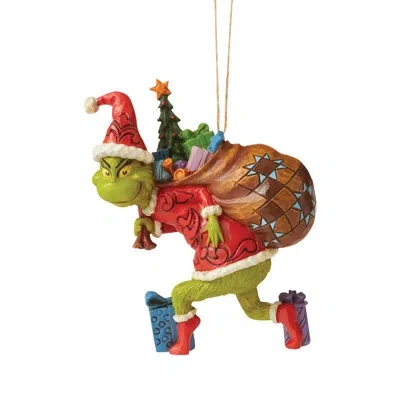 Jim Shore Dr. Seuss The Grinch  Dr. Seuss Grinch Tiptoeing Hanging Christmas Ornament 4.5in H In Green;red