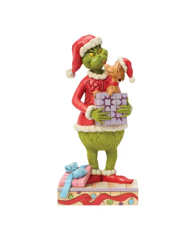 Jim Shore Grinch Fig Grinch Holding Gift With Max In Pink