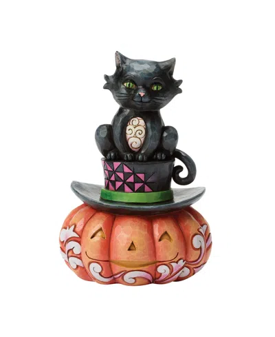 Jim Shore Halloween Black Cat Sitting On Hat Figurine In Multi