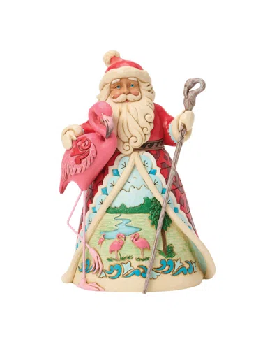 Jim Shore Heartwood Creek Coastal Santa With Flamingo Figurine In Multi