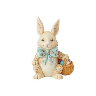Jim Shore Heartwood Creek Easter Bunny With Bow Pint Figurine 5.16in In Pink;cream;blue;brown