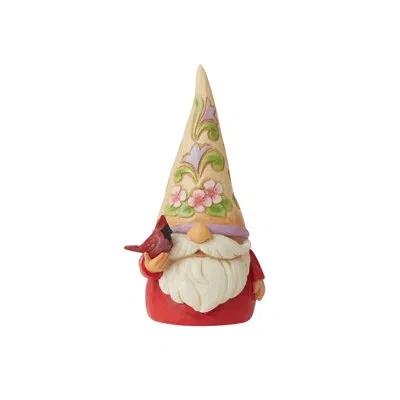 Jim Shore Heartwood Creek Gnome With Cardinal Figurine 4.7in H In Red;ivory