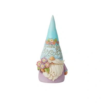 Jim Shore Heartwood Creek Gnome With Flowers Figurine 7in H In Blue