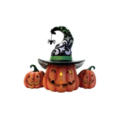 Jim Shore Heartwood Creek Halloween Three Jack-o-lanterns Led Figurine 6.18in In Orange