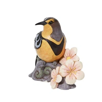 Jim Shore Heartwood Creek Meadowlark With Flowers Figurine 4.5in H In Gray;yellow;pink;mutli
