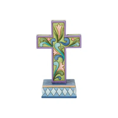 Jim Shore Heartwood Creek Mini Cross Figurine 3.6in H In Blue;green;pink;purple