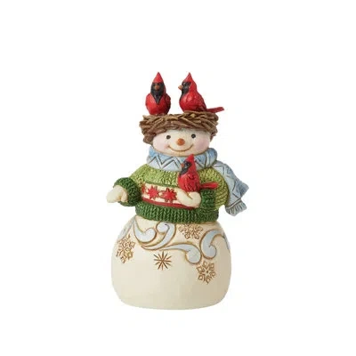 Jim Shore Heartwood Creek Mini Snowman With Nest Figurine 3.5in H In Ivory;brown;green;red