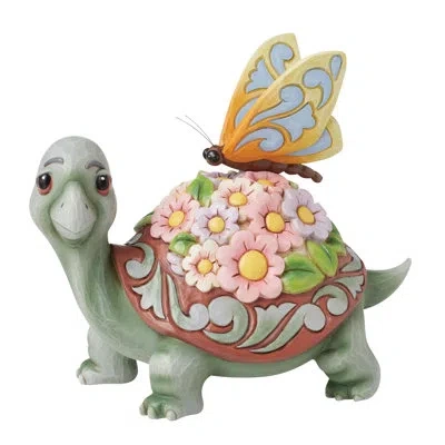 Jim Shore Heartwood Creek Nature's Meadow Turtle With Flowers And A Butterfly Figurine 7.25 Inch In Green;yellow;pink